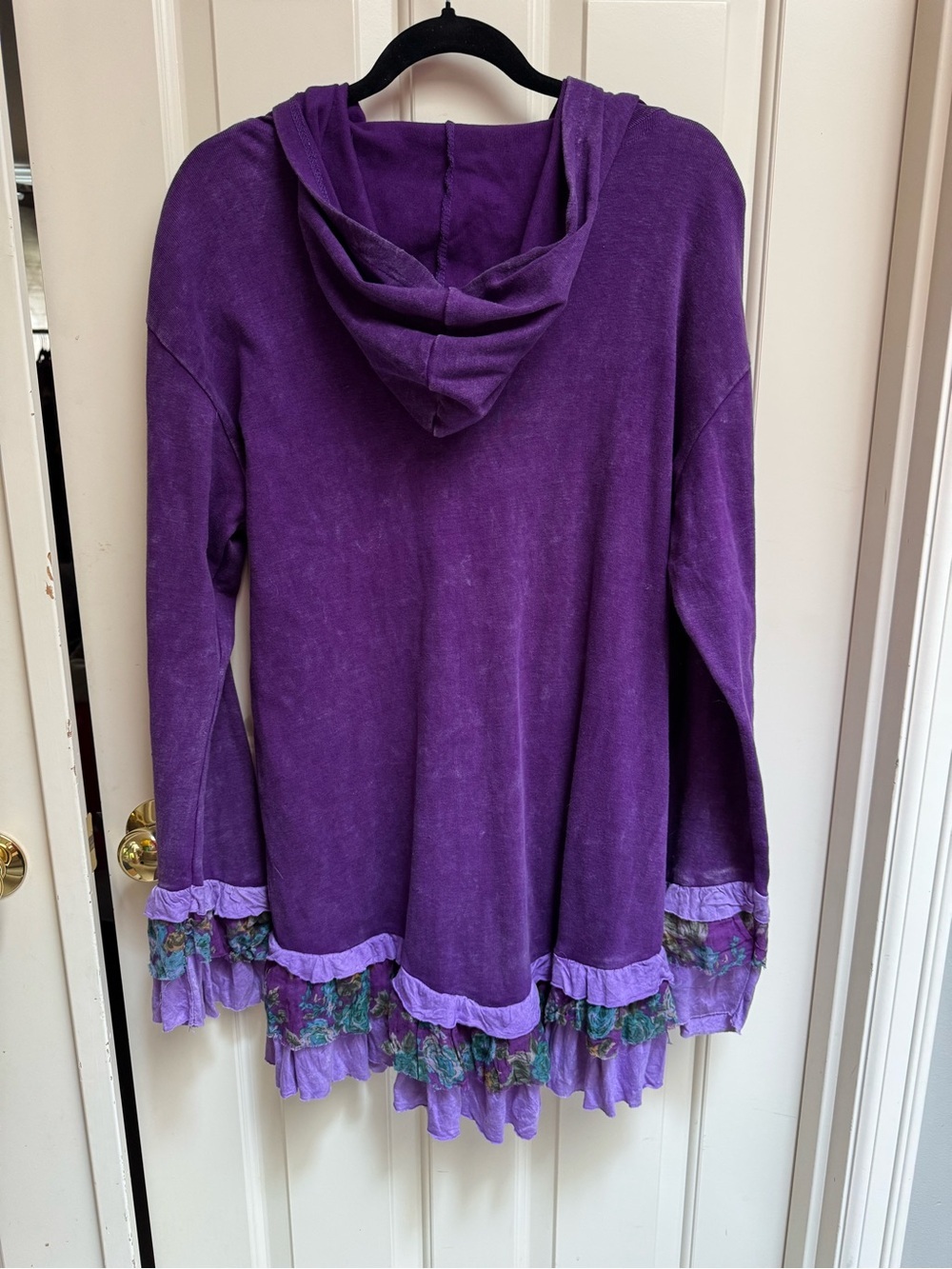 Kathmandu Imports Full Zip Boho Artsy Floral Embroidered Ruffle Hoodie - Picture 8 of 10